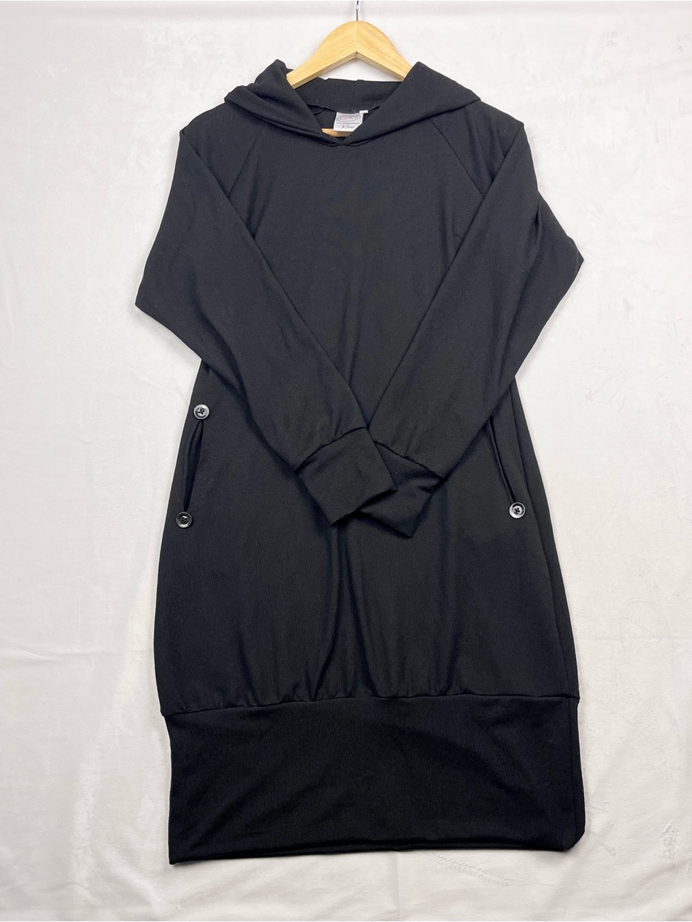 Trop Belle Pour Toi Canadian Made Black Hooded Tunic Sweatshirt Dress Size Large
